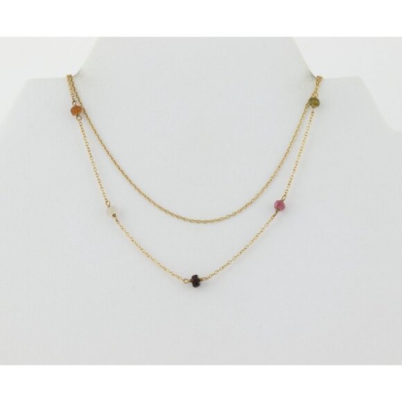Gold Over Sterling Silver Natural Tourmaline Layered Station Necklace 15 to 17.5 - Picture 3 of 7